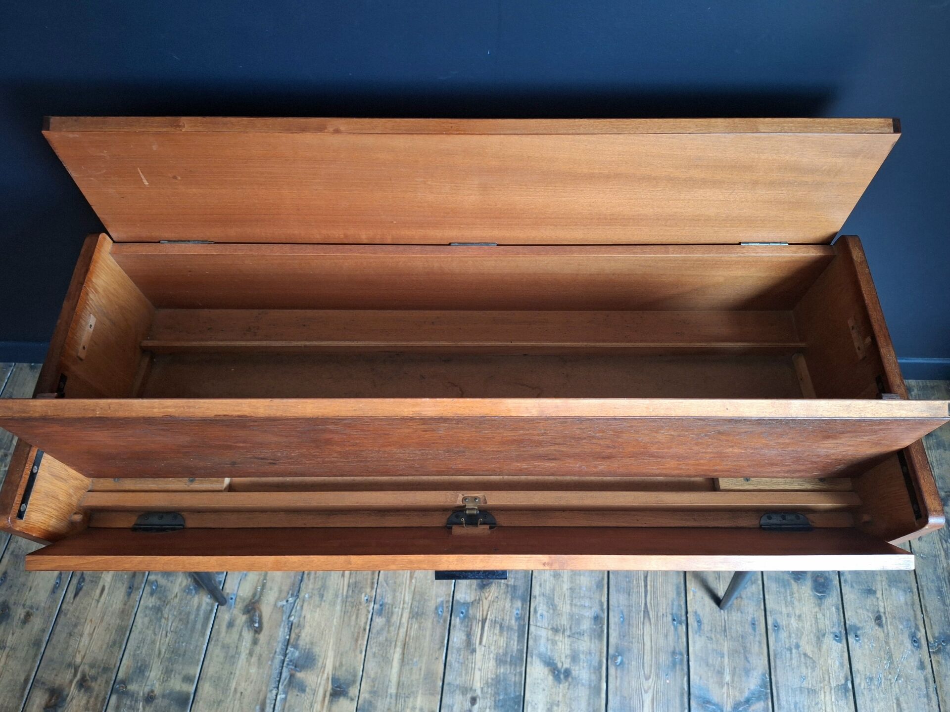 Vintage furniture with tapered legs, desk, console, dressing table.