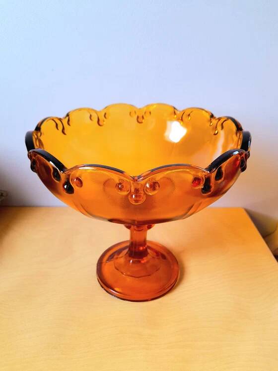 Amber glass fruit bowl