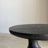 Solid wood (monoxyl) side table, organic shape, black color