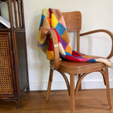 Plaid couverture en laine ancienne crochet multicolore granny square