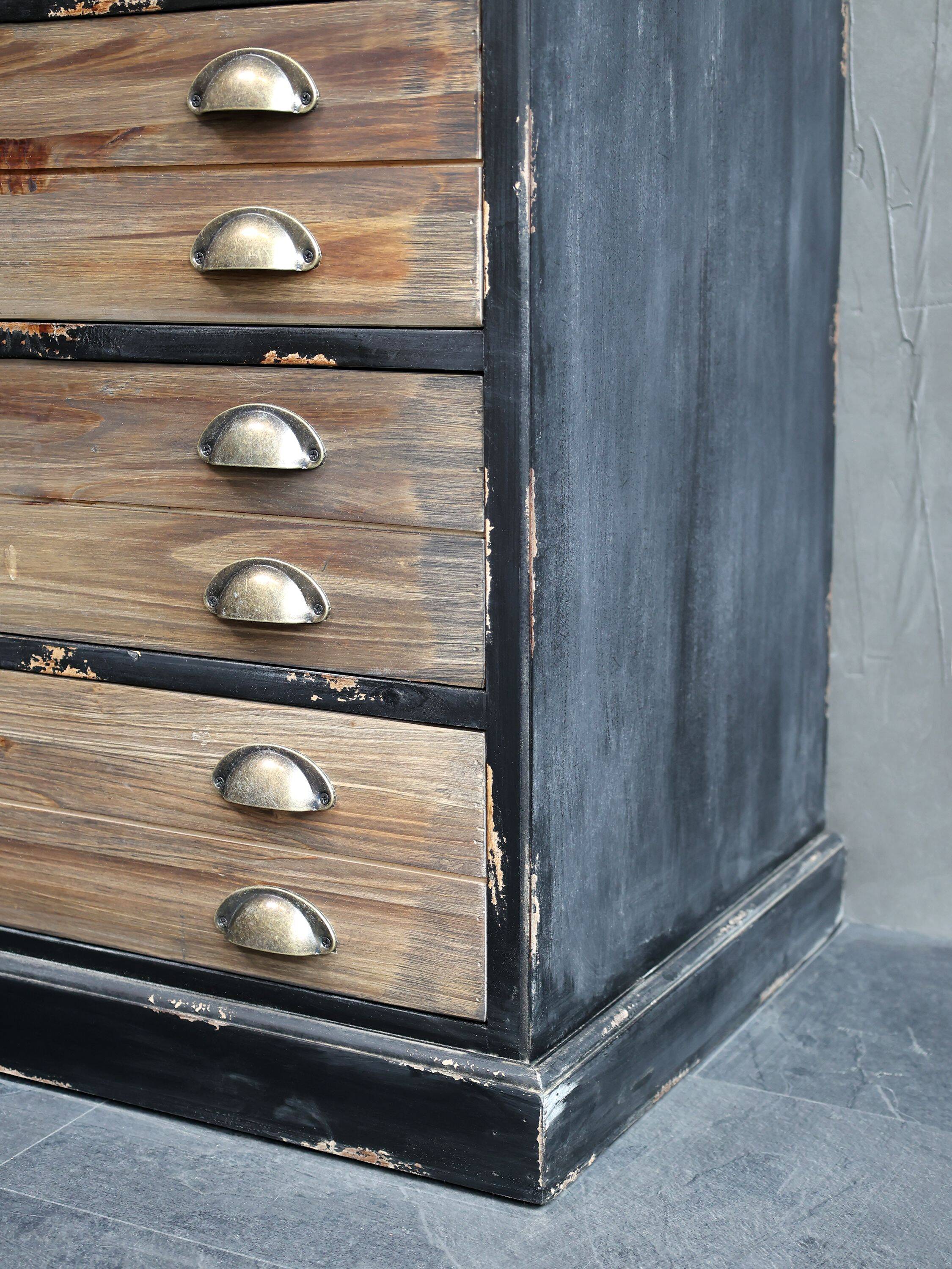Display cabinet – Vintage sideboard with wooden drawers and glass doors