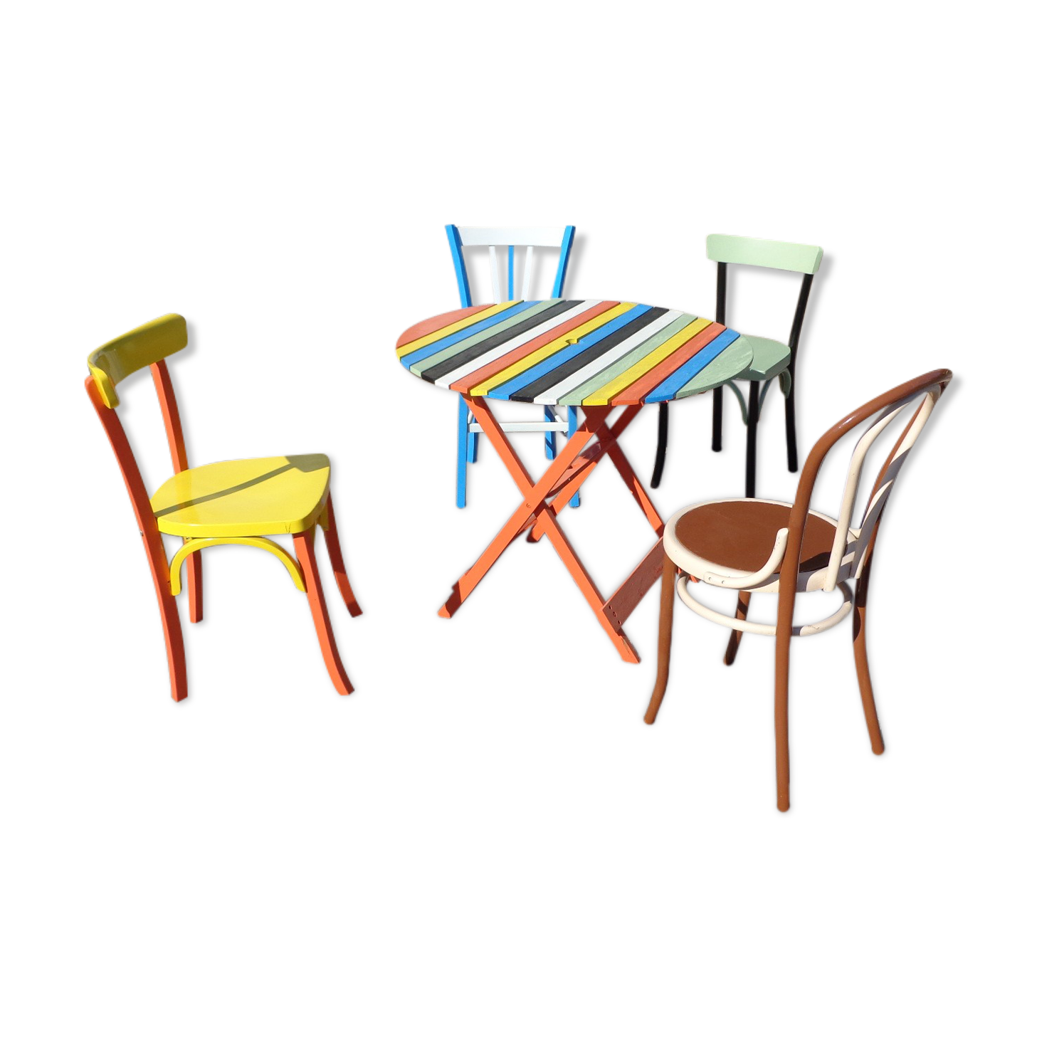 Salon de jardin multicolore