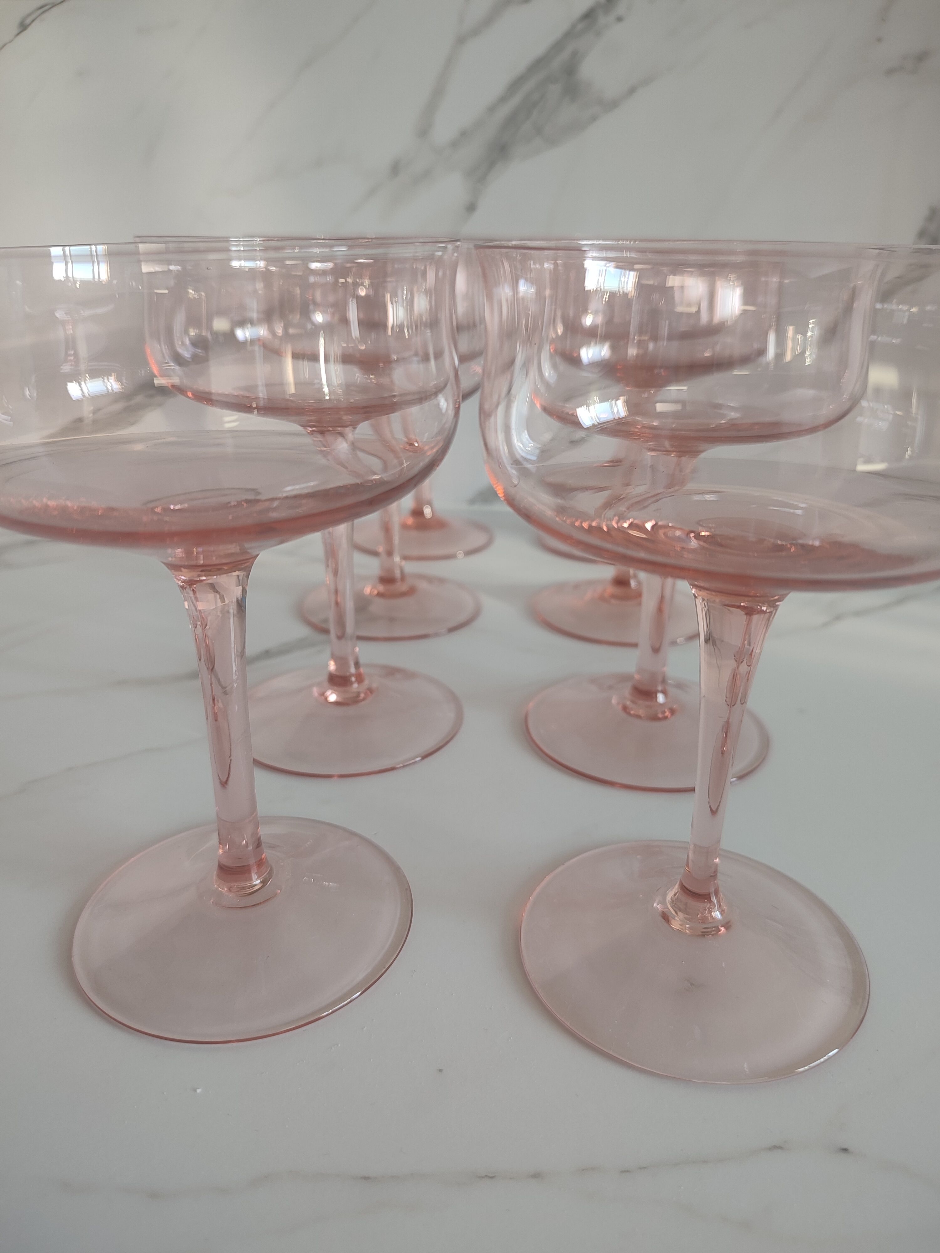 8 vintage pink crystal champagne glasses