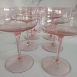 8 vintage pink crystal champagne glasses