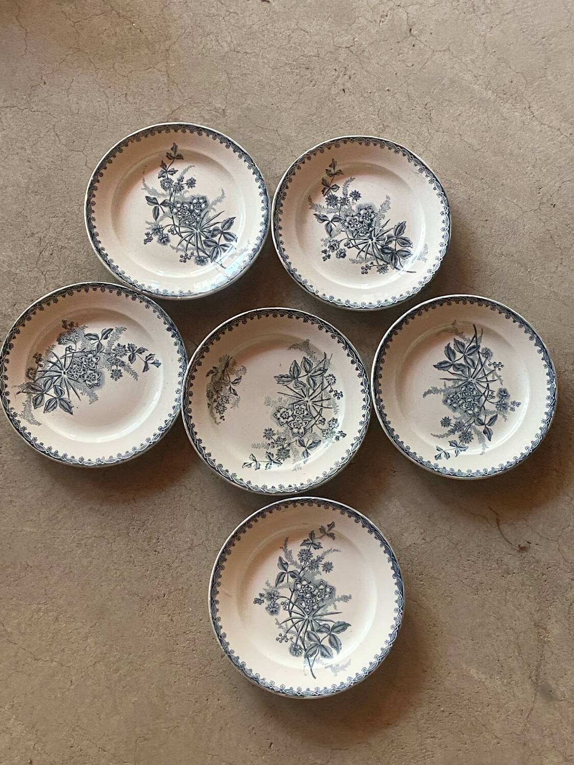 Série de six assiettes plates a dessert Terre de fer