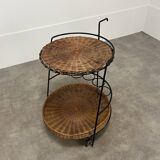 Raoul Guys style metal and rattan serving trolley from the 50s