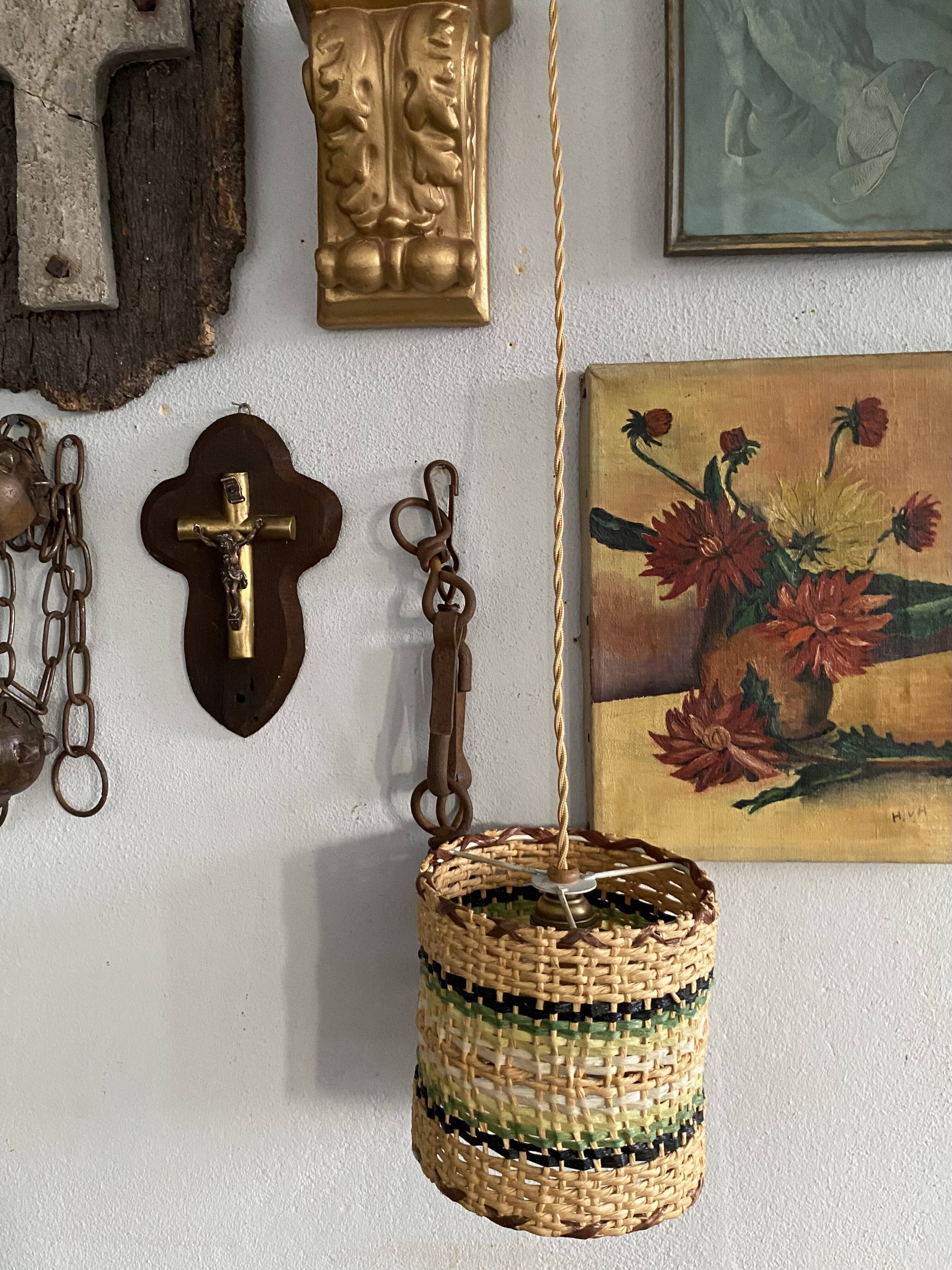 Rattan lamp, fabric cable 3 metres