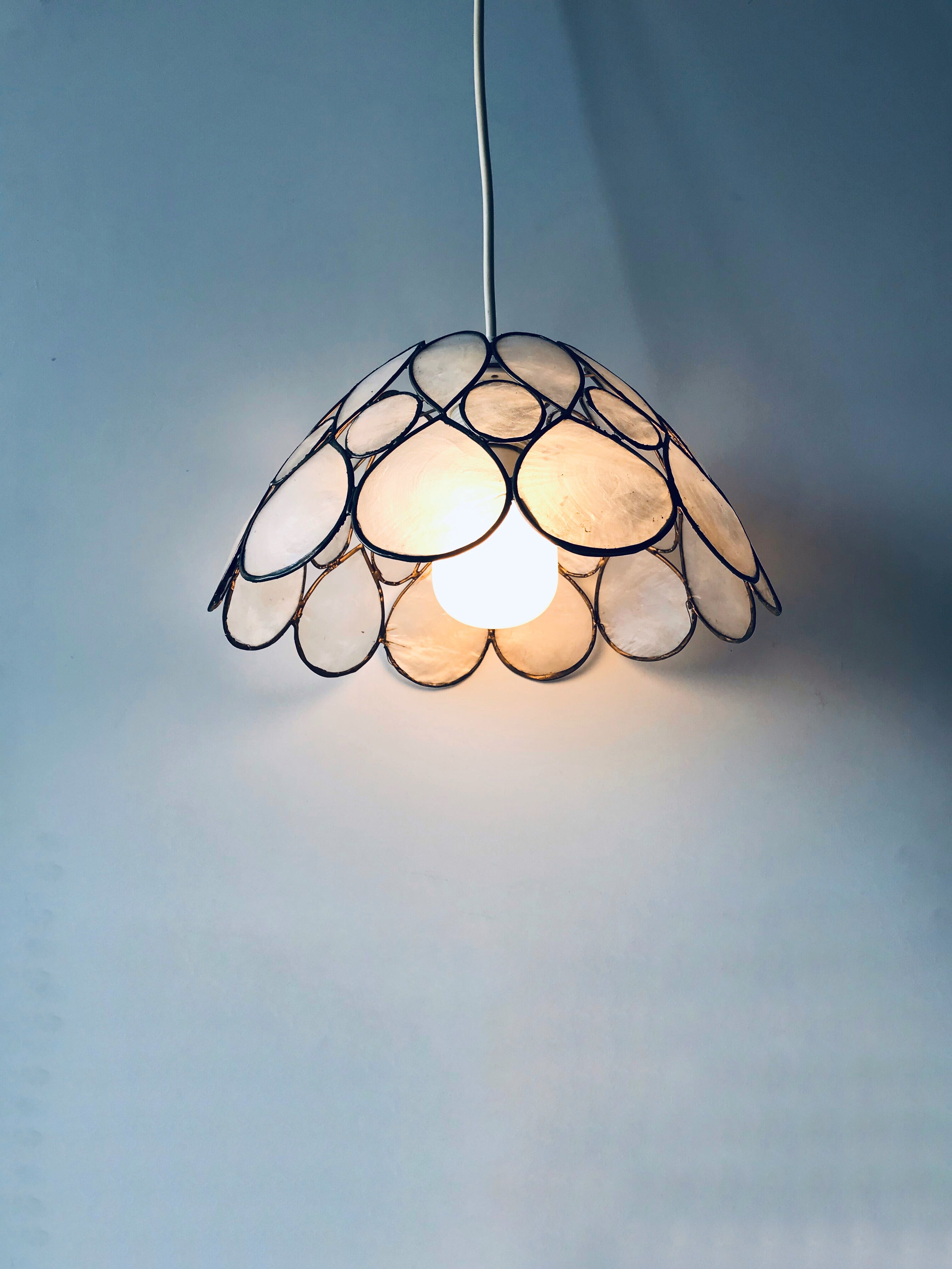 Mother-of-pearl and brass pendant light