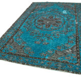Hand-knotted distressed oriental 1970s 195 cm x 322 cm turquoise carpet