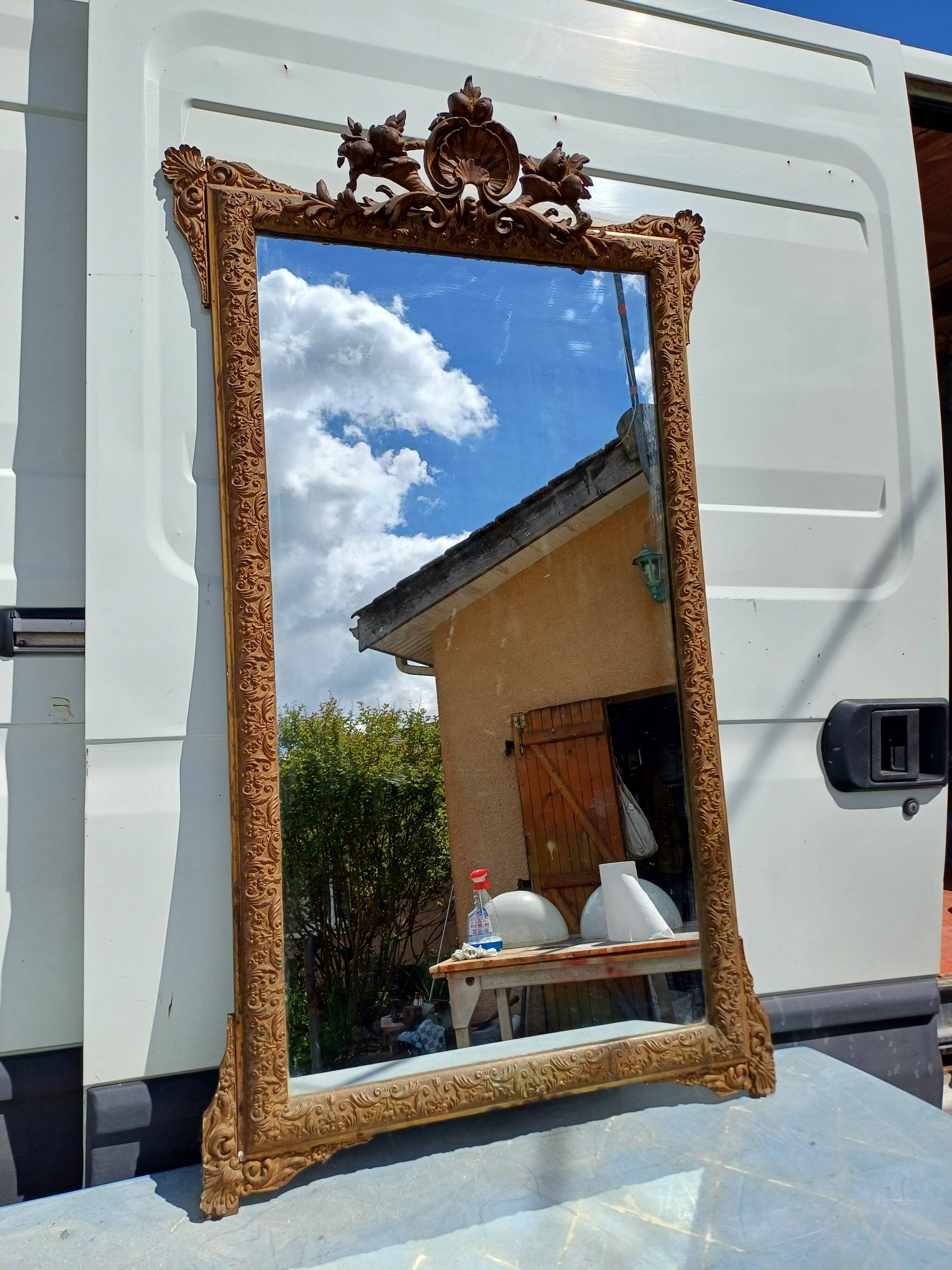 Miroir de Cheminée 19 éme en Bois et Stuk Doré