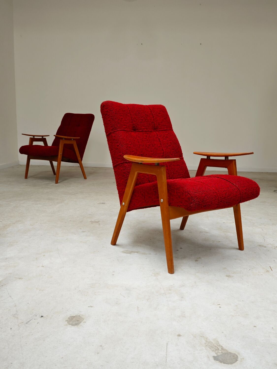 Pair of red armchairs by Jaroslav Smidek for Ton (Thonet) 60s