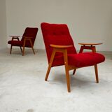Pair of red armchairs by Jaroslav Smidek for Ton (Thonet) 60s