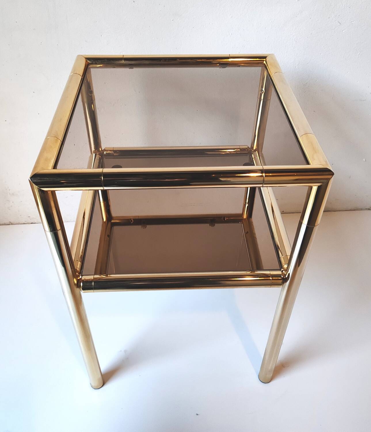 Brass and glass end table from the 70s