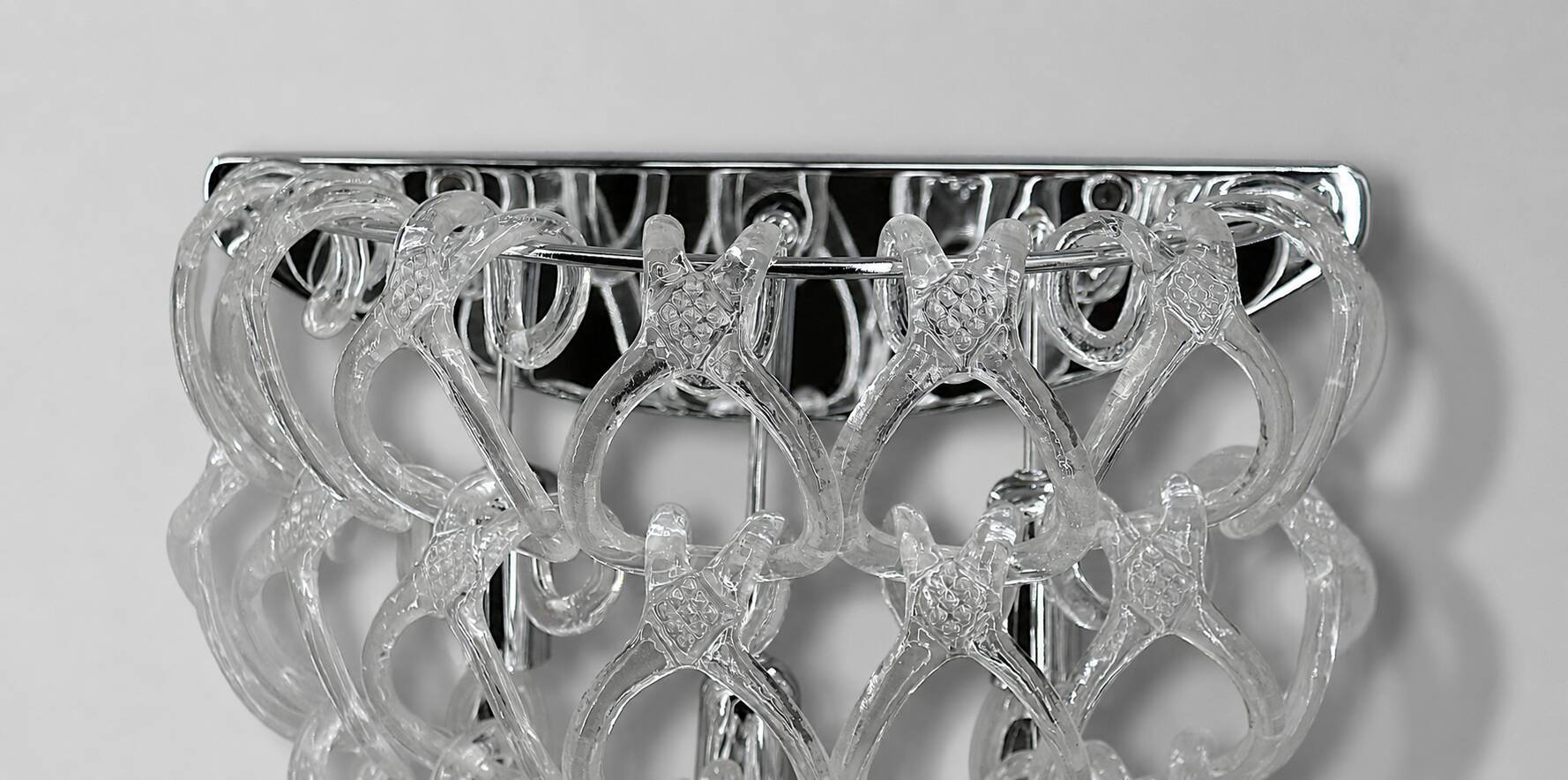 Pair of Art Deco Half-Moon Wall Lights/Hot Water Bottles in Glass & Metal Links