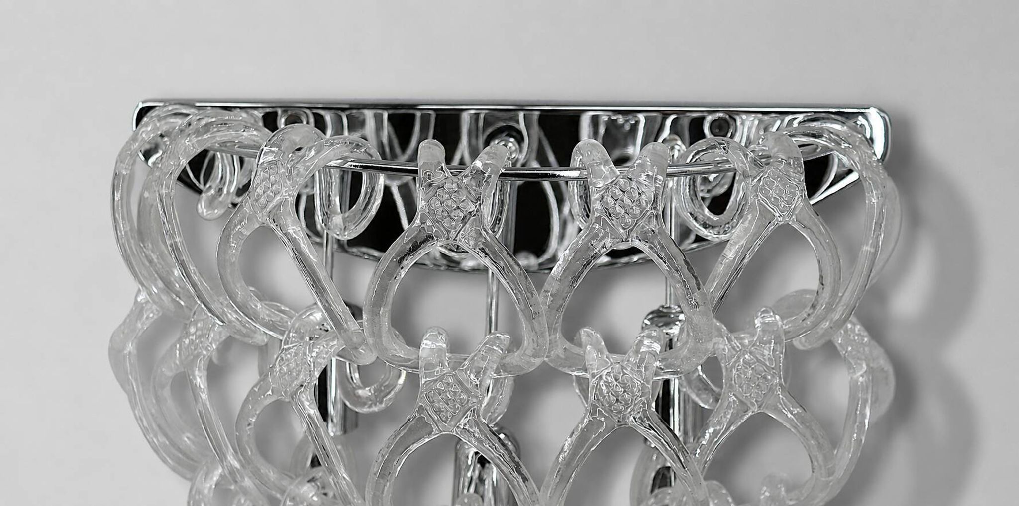 Pair of Art Deco Half-Moon Wall Lights/Hot Water Bottles in Glass & Metal Links