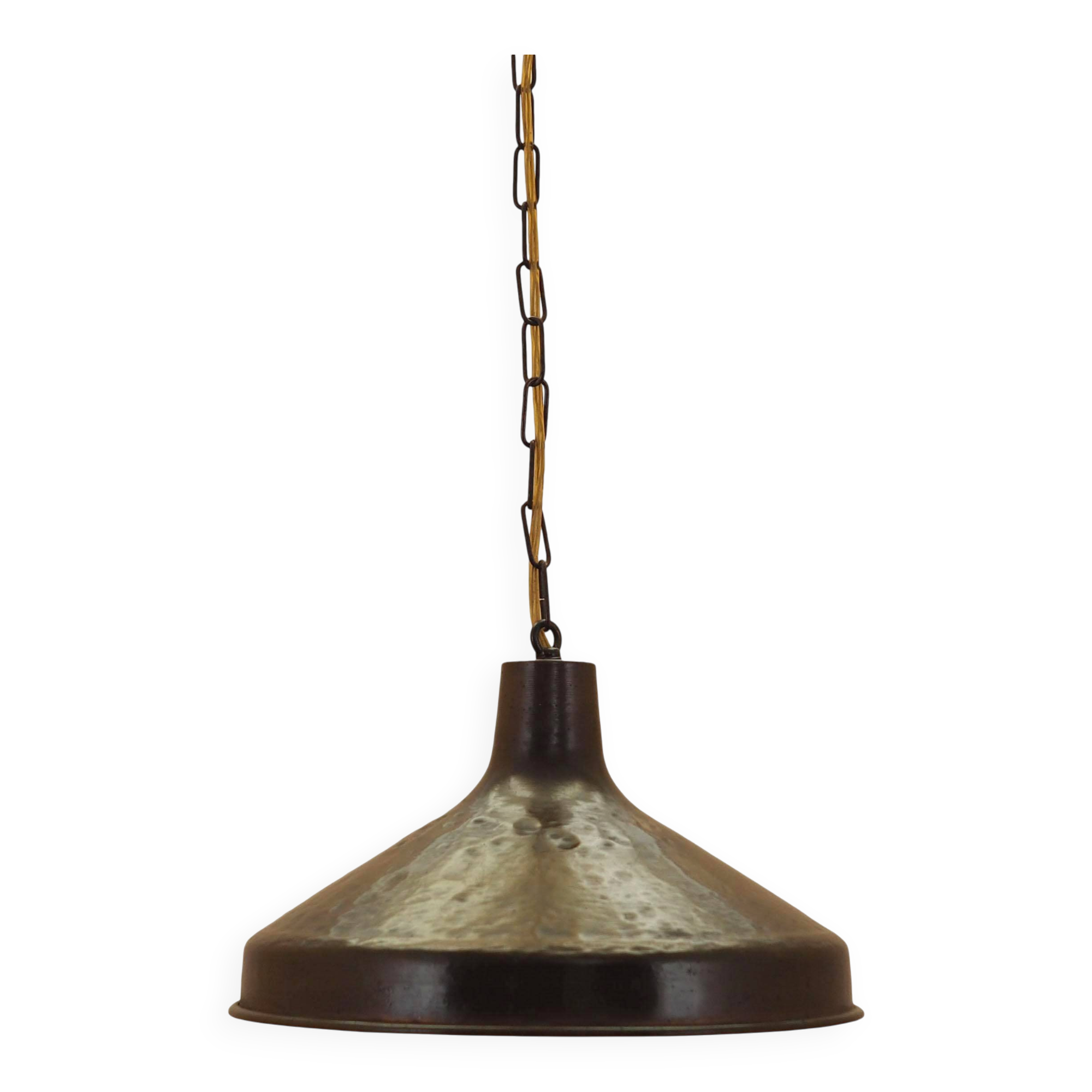 Danish Brass Pendant Lamp 1960s Mid-Century Modern Conical Shade