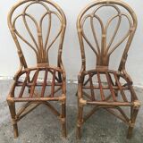 Table in rattan and smoked glass - 3 chairs