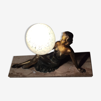 Lampe femme bronze et marbre