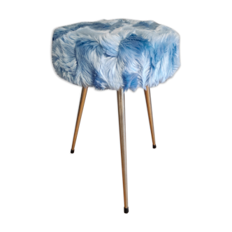 Tabouret tripode moumoute bleue