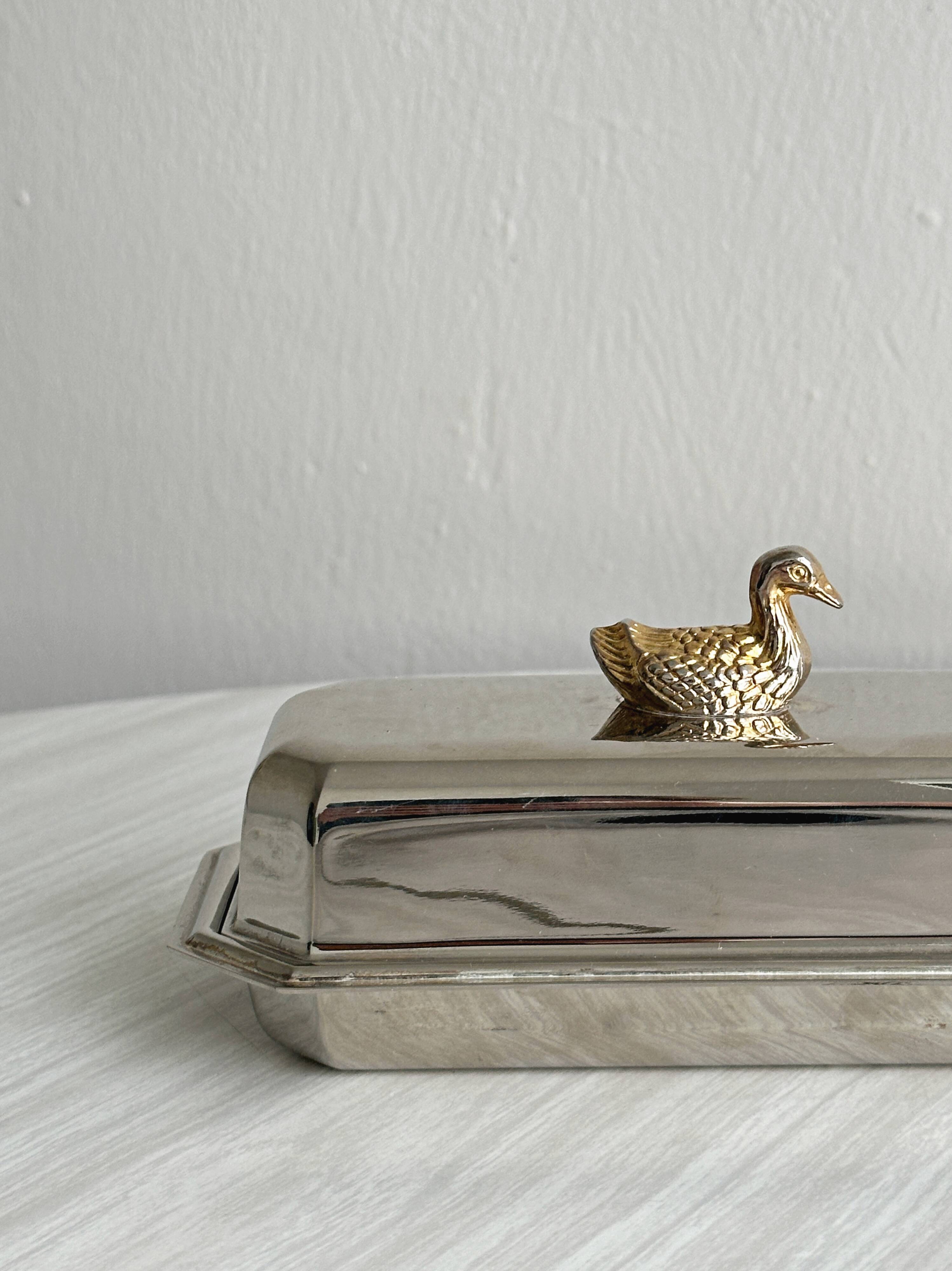 Vintage silver-plated metal butter dish
