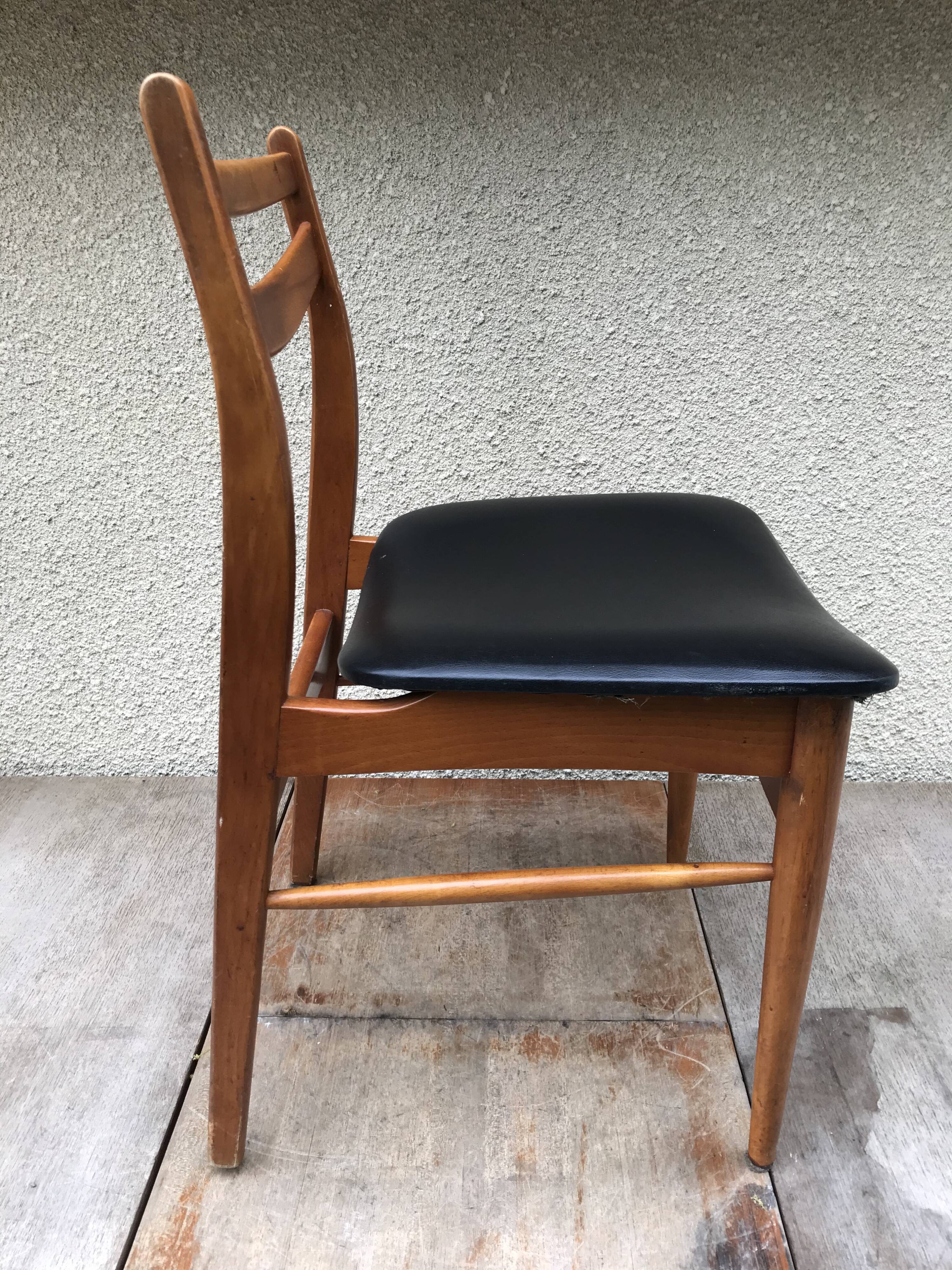 Series of 4 Old Scandinavian Chairs Wood Teck - Skai Skaï Black Vintage