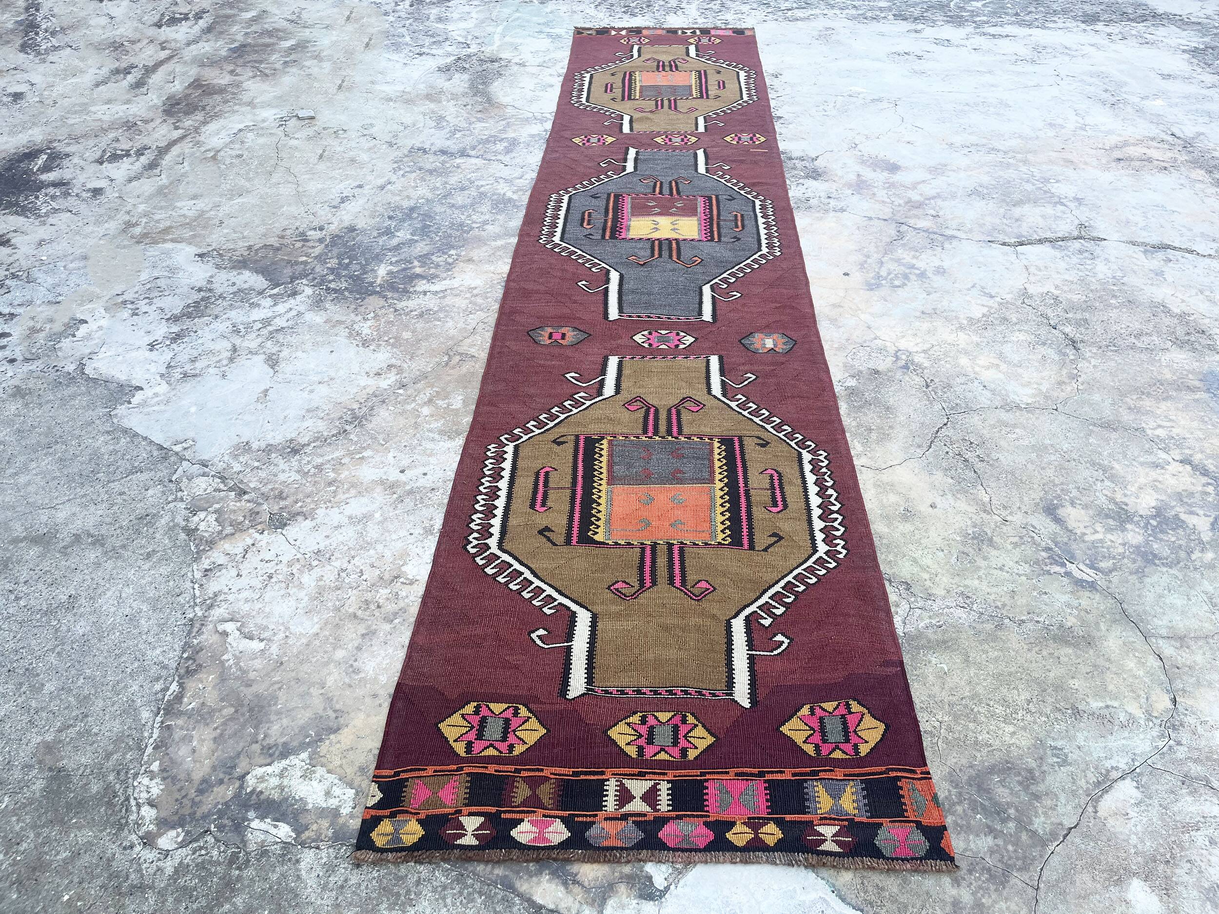 Handmade Large Colorful Hallway Rug