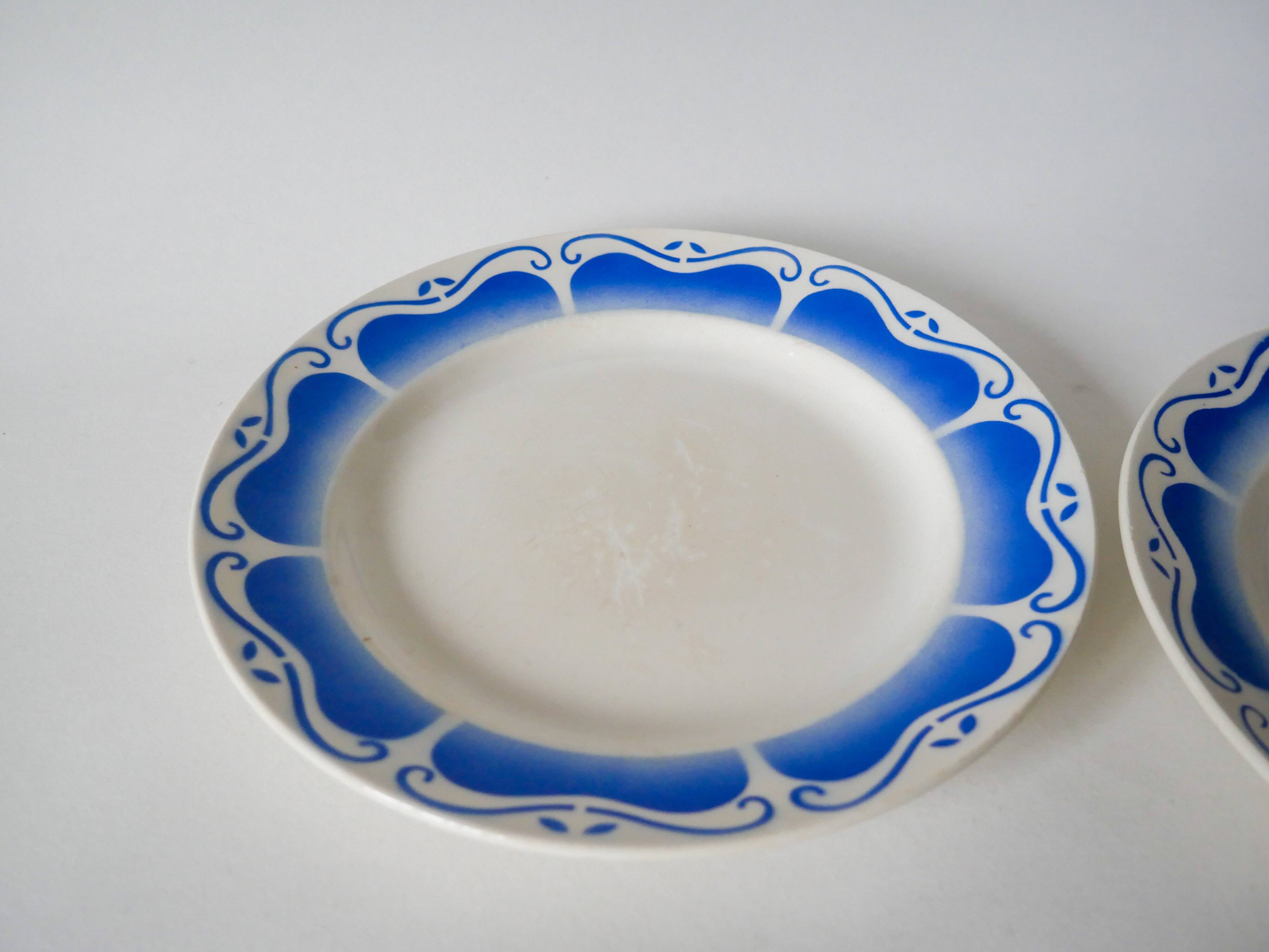 Set of 4 gien royal blue art deco flat plates 1930