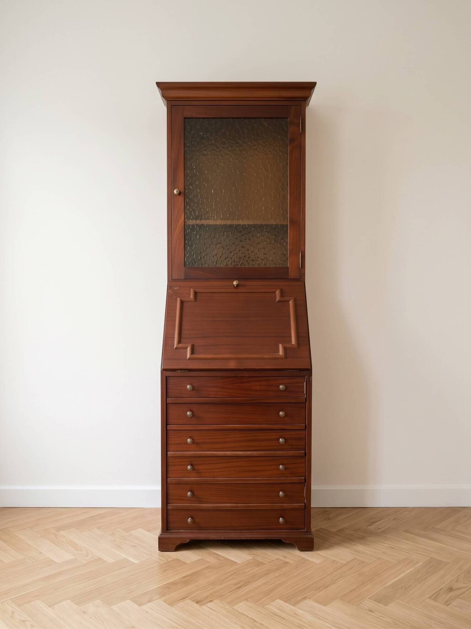 Vintage wooden secretary cabinet with storage.