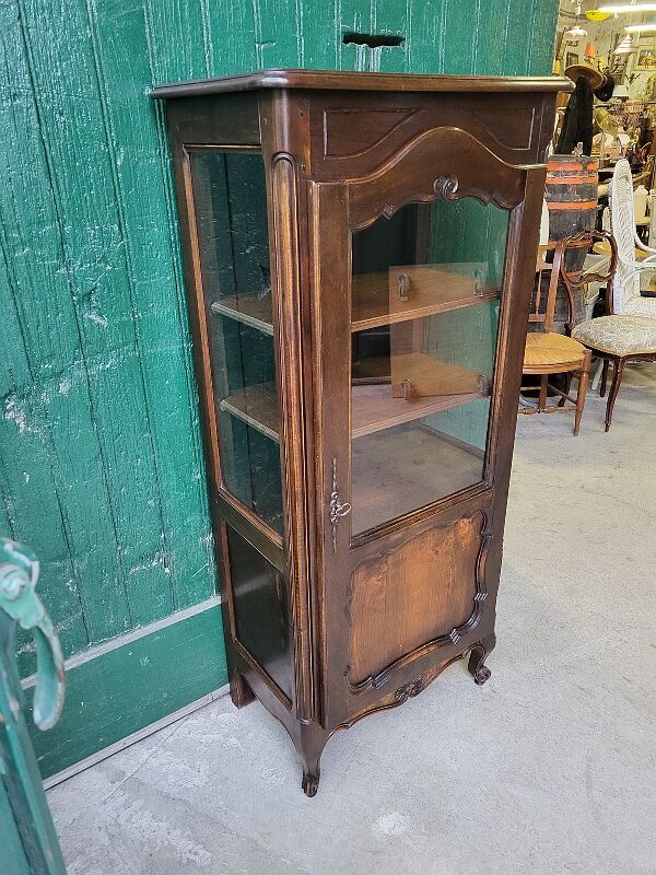 Showcase 1 door with 3 sides walnut windows louis xv style