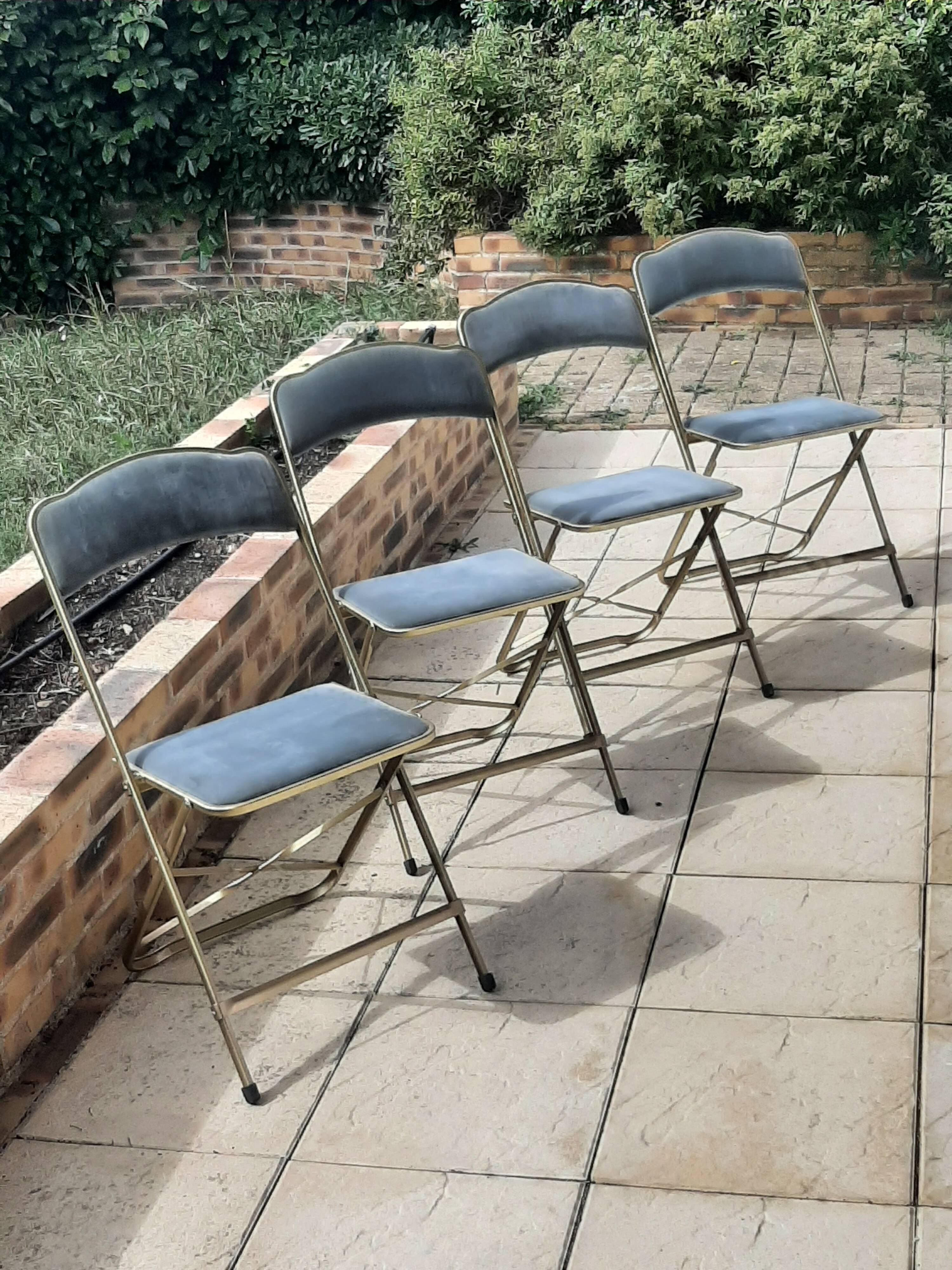 Lot de 4 chaises  pliantes - dossier et assise vert d'eau - structure métal doré -Chaisor