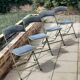 Lot de 4 chaises  pliantes - dossier et assise vert d'eau - structure métal doré -Chaisor