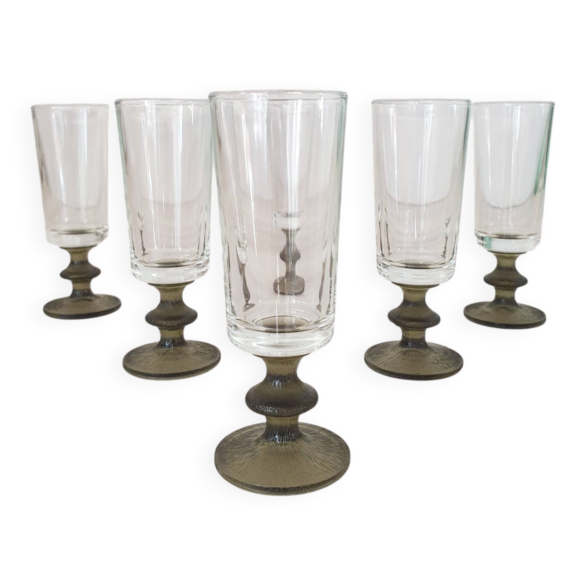 6 small green foot flutes in the Timo Sarpaneva style