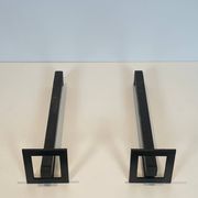 Paire de chenets modernistes en acier et fer forgé