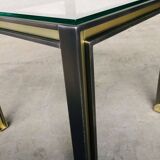Steel and brass square coffee table, Belgium, 1980s