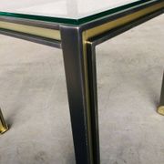 Steel and Brass Square Coffee Table, Belgium, 1980s