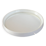 Miroir casquette design rond en plexi écru avec lanière en cuir 1970