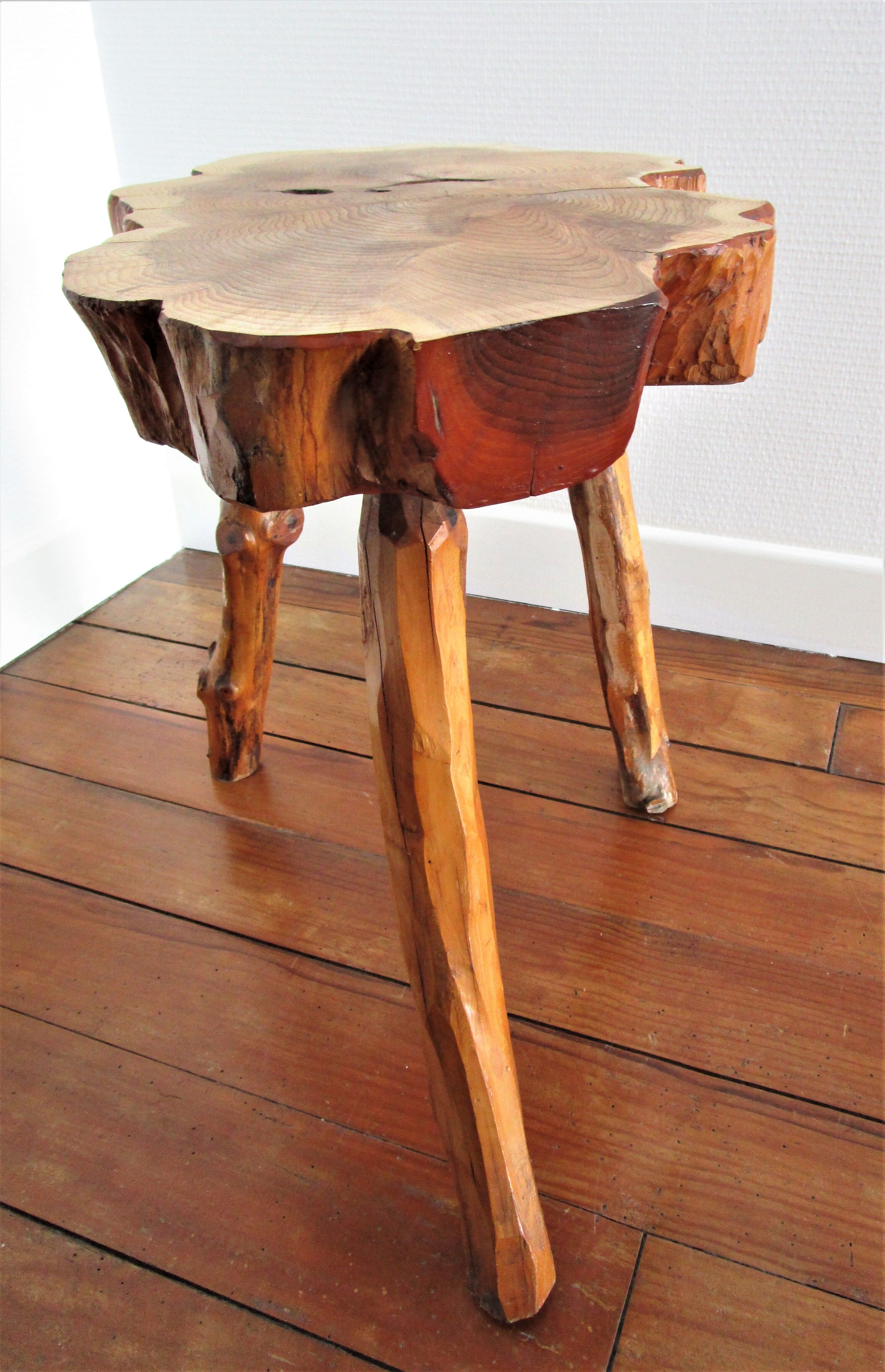 Coffee table solid wood tripod vintage folk art