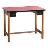 Bureau vintage enfant en chêne massif et formica rouge, années 50/60