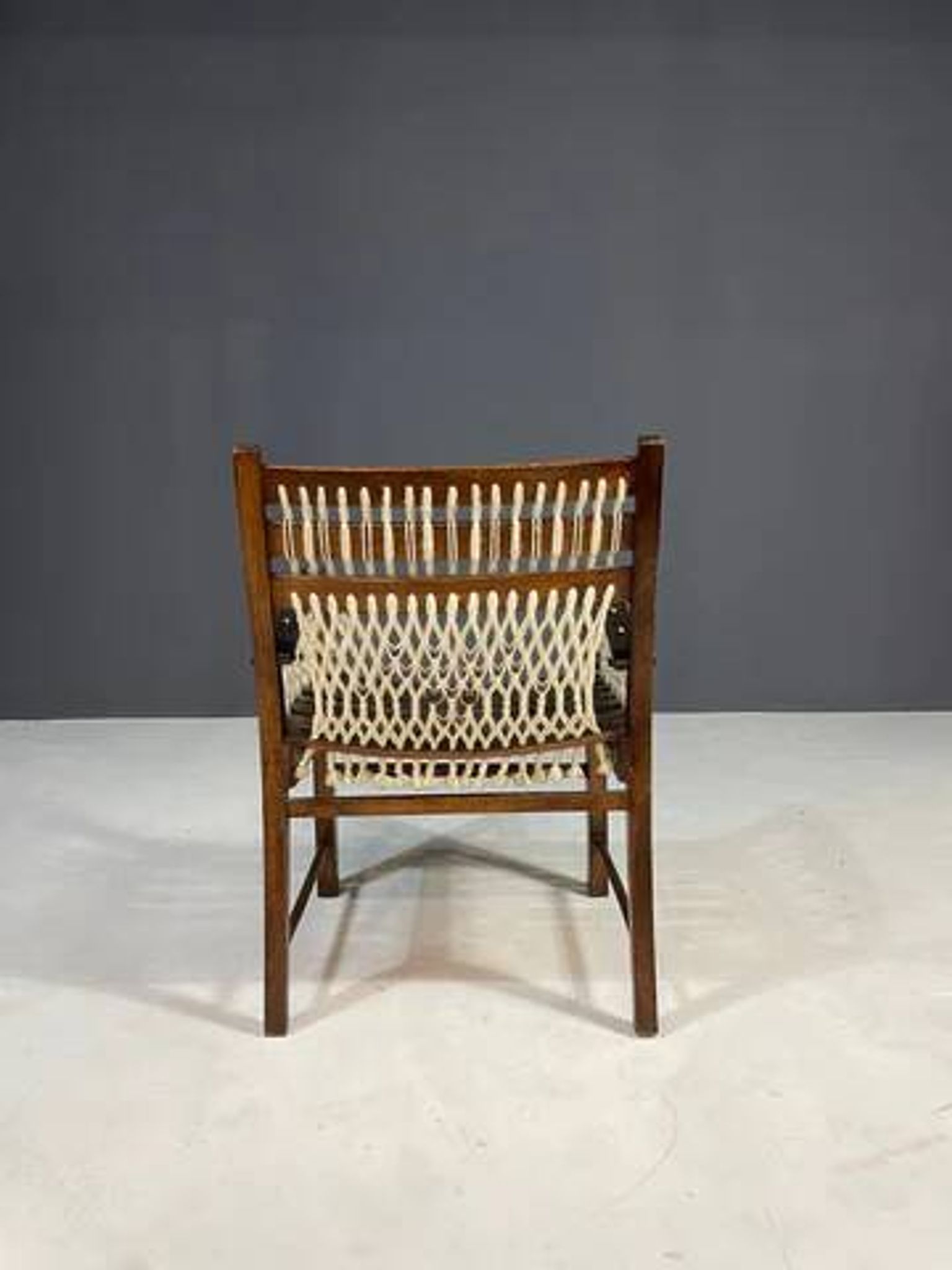 Vintage macramé armchair, 1960s, Czechoslovakia, wooden frame