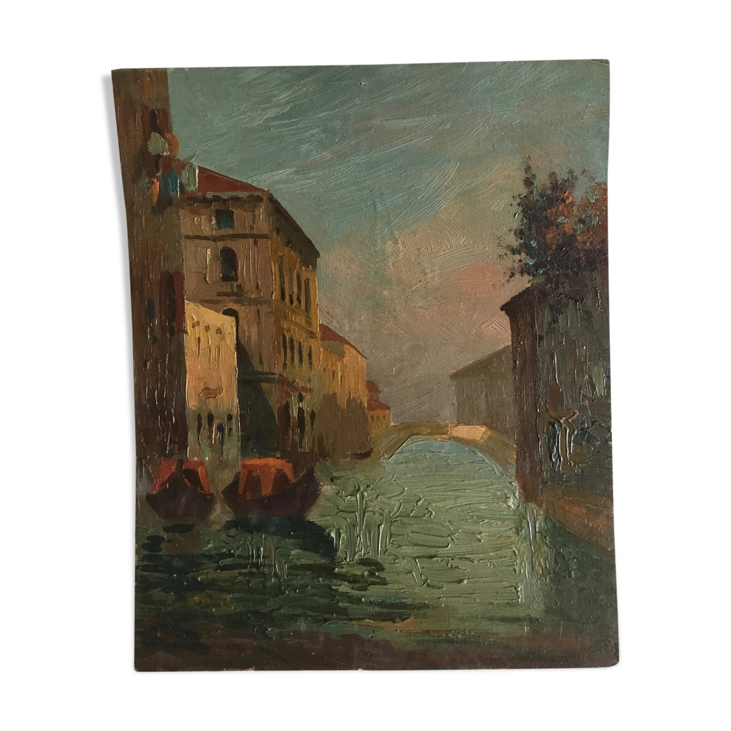 Oil on wood View of Venice at sunrise for the 40s
