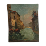Oil on wood View of Venice at sunrise for the 40s