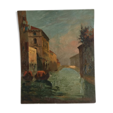 Oil on wood View of Venice at sunrise for the 40s