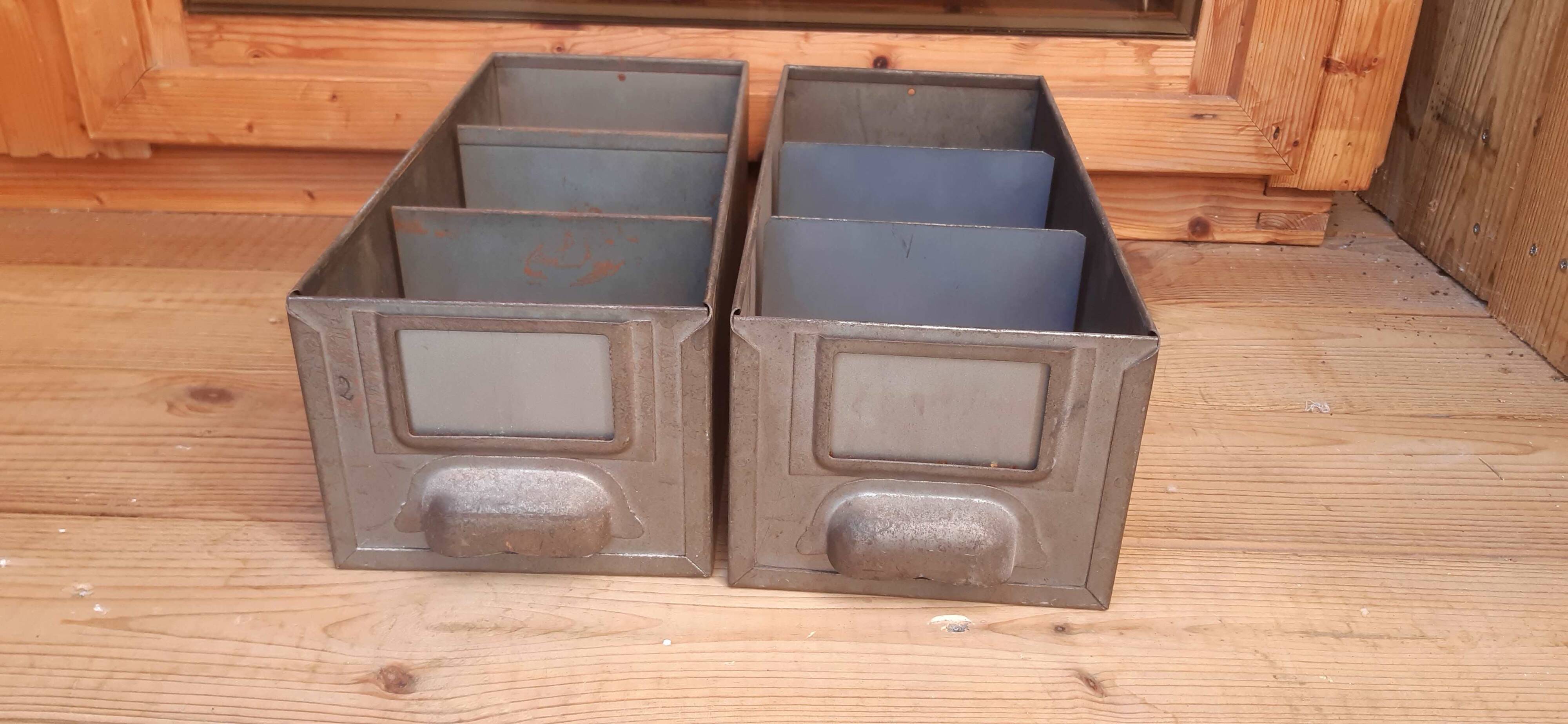 Set of two gray industrial lockers with dividers
