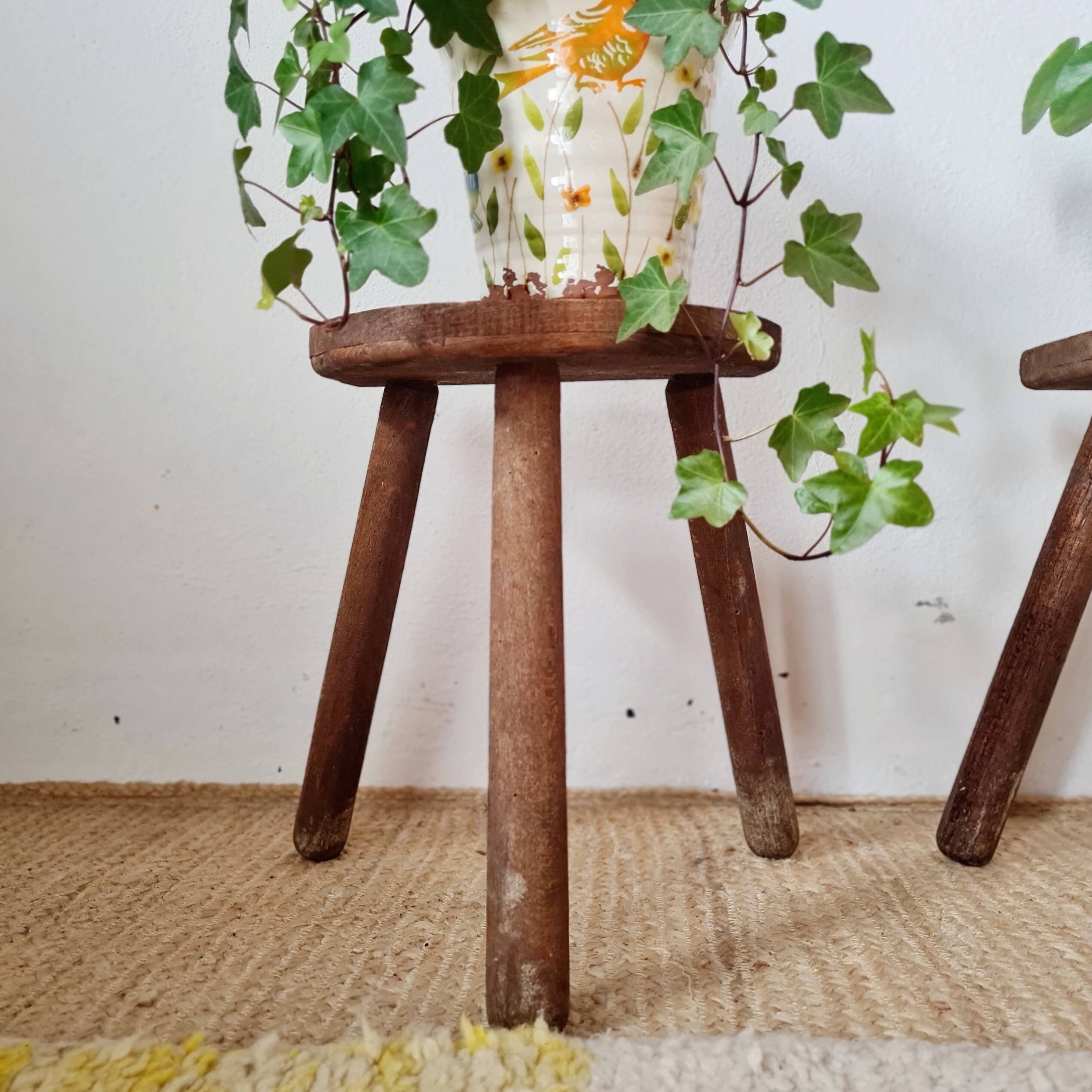 Pair of vintage brutalist tripod stools - folk art