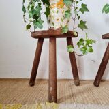 Pair of vintage brutalist tripod stools - folk art