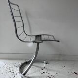 Set of 4 vintage chairs, chromed metal, France 1970