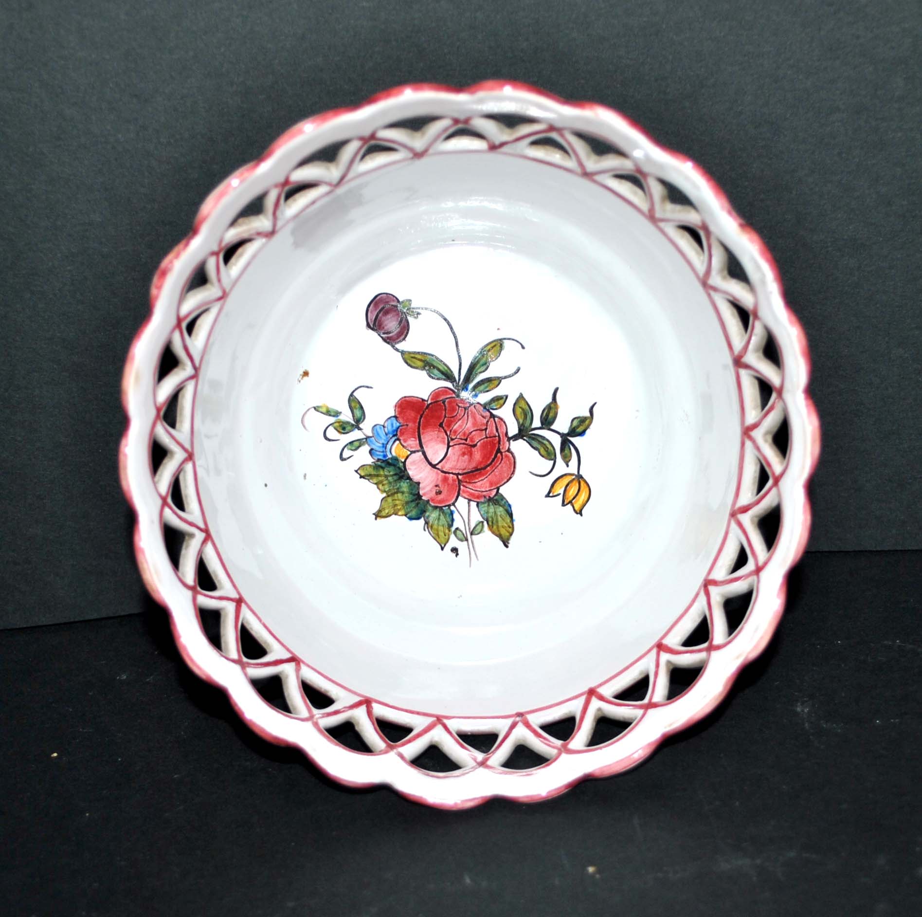 Openwork earthenware basket cup by Malicorne Emile Tessier