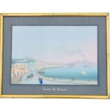 Neapolitan gouaches: View of Naples. 19th century. Giuseppe Scoppa (attributed)