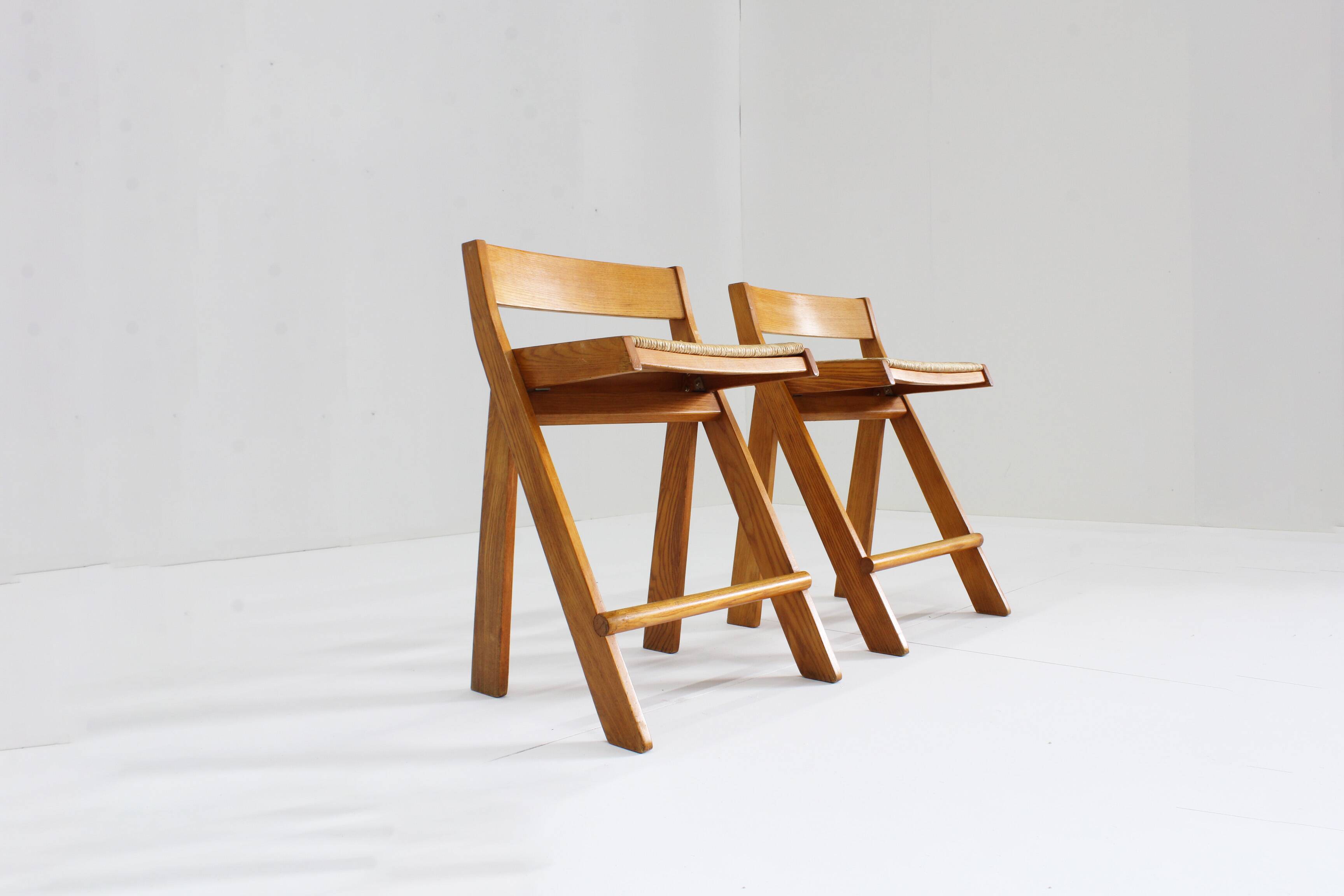 Vintage Italian wood and rope bar stools , set of 2