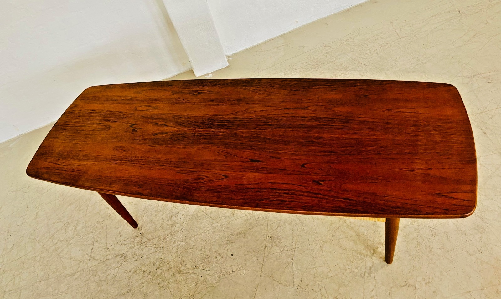 Vintage Danish mid-century teak and rattan coffee table 1960s